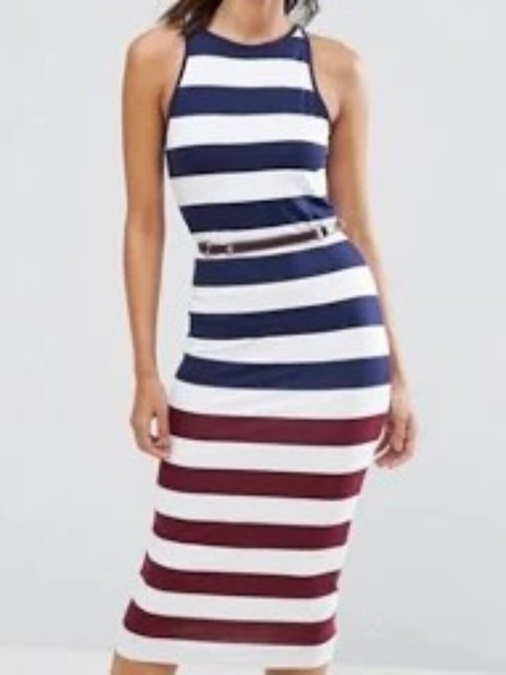 C136 NWT Ted Baker Belted Yuni Rowing Striped Bodycon Maxi Dress